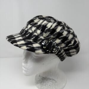 Houndstooth Newsboy Cabbie Hat Black White OSFM
